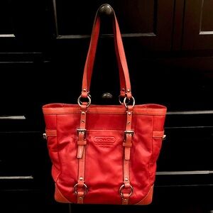 COACH Hamilton Hampton Red Leather Gallery Tote Shoulder Bag Vintage RARE